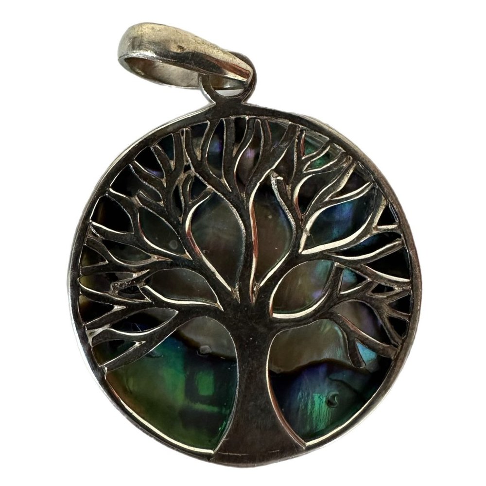 Abalone and Sterling Silver Tree of Life 1 Inch Pendant